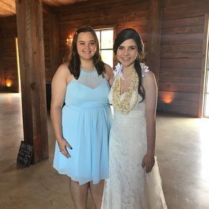 short chiffon dress with beaded illusion neckline